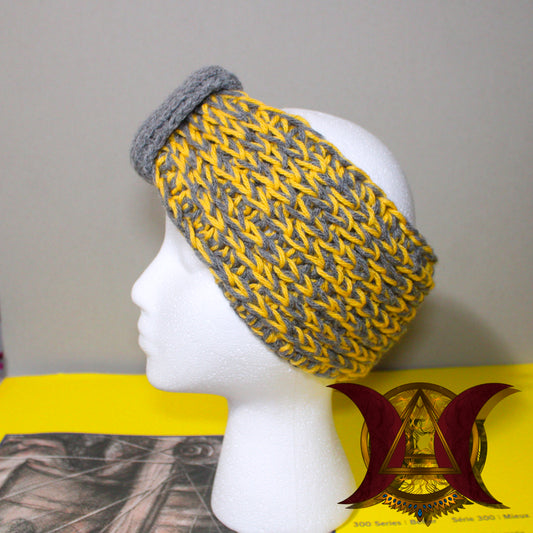 yellow and grey bow headband crochet